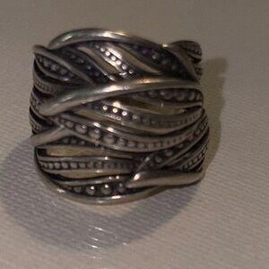 PAZ Sterling Silver 925 Open Work Beaded Leaves Chunk Ring